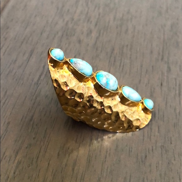 Stunning gold ring with turquoise-colored stones - Picture 2 of 5